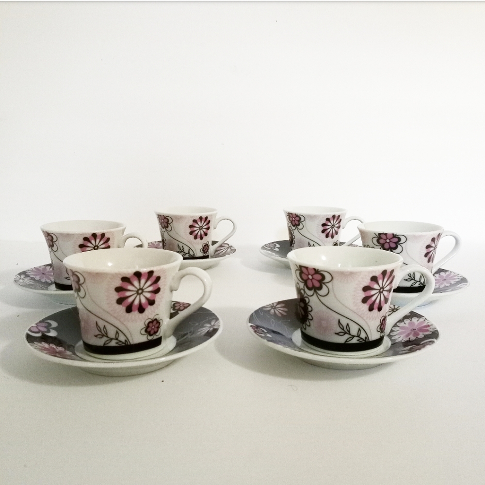 • NEW Alpine Cuisine Tea Cups with Saucers Set of 6 •